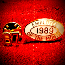 Beautiful vintage 1987 pin and 1989 employee of the month gold and white pin - £14.79 GBP