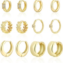 6 Pairs Small Gold Huggie Hoop Earrings for Women 14K Gold Plated Cartilage Pier - £29.33 GBP