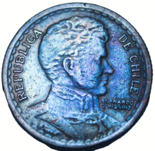 Chile Peso, 1944~Monster BLUE Toning~Free Ship #A97 - £16.52 GBP