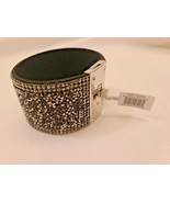 Kalifano Swarovski Crystal Wide Leather Band Bracelet Black/Gray Toggle ... - £44.06 GBP