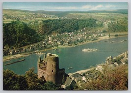 St Goar Germany View Of Burg Katz Castle On Rhine River Vintage Postcard - $6.90