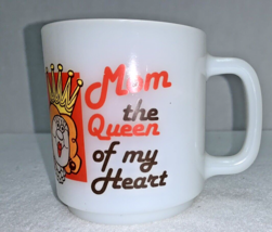 Mom the Queen of My Heart Glasbake USA Milk Glass Mug Mothers Day Gift Orange - £12.26 GBP