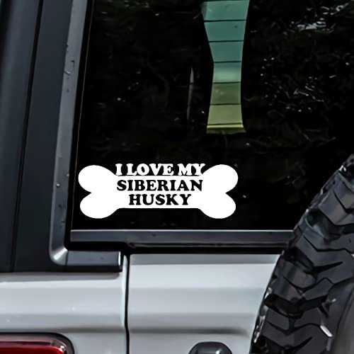 MHDStickerCo I Love My Siberian Husky Dog Bone Vinyl Decal Sticker Custom Truck  - $5.69
