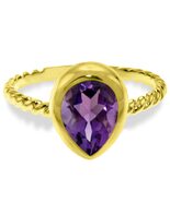 14K SOLID GOLD RINGS WITH NATURAL PEAR SHAPE PURPLE AMETHYST - €423,13 EUR