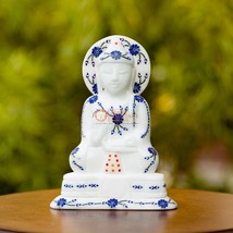 Collectible White Marble Lapis Inlay Buddha Statue Goddess Fine Arts Home Decors - £299.43 GBP