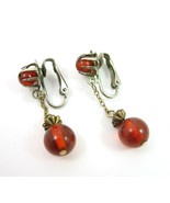 Ambertone Clip On Earrings Vintage DROP DANGLE Beads Goldtone Silvertone... - $12.99