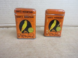 Vintage Pair of Hartz Mountain Bird Song Restorer 1950s Metal Tin  B - £51.06 GBP