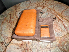 Brizard The "Show Band" 3 Cigar Case Gordo & Pocket Lighter Geniune Ostrich Tan