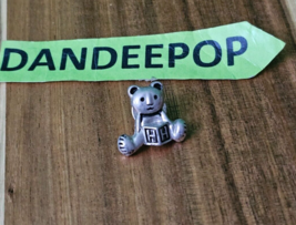 Vintage Silver Tone Teddy Bear Pin With Letter H Alphabet Block Toy - $12.86