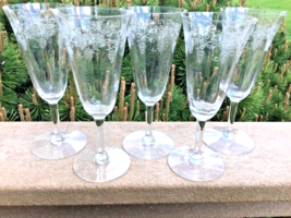 Champagne Flutes Grape Pattern Acid Etched Elegant Depression Glass Set of 5 - £50.67 GBP