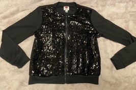 Total Girl womens long sleeve Sequin front￼ jacket cover up black Full Zip - £12.66 GBP