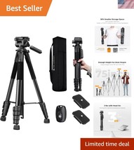 Compact 75&quot; Aluminum Tripod with Wireless Remote - Ideal for Outdoor Adv... - $40.00