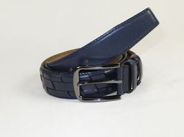 Men Genuine Leather Belt PIERO ROSSI Turkey Soft Full Grain Stitched #137 Navy image 4