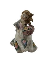Vintage Lefton China Figurine Girl With Flower Basket KW125A  - £11.65 GBP