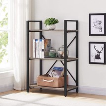 Bon Augure Dark Gray Oak Short Wood Metal Etagere Bookcase, Industrial 3... - $103.92