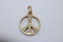 Fine 14K Yellow Gold Peace Sign Charm Pendant Hippy Symbol 1960&#39;s 60&#39;s Groovy - £149.19 GBP