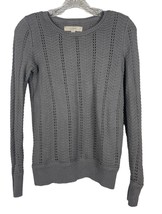Loft Gray Open Knit Pullover Sweater Womens Size XS Long Sleeve Crewneck - £9.16 GBP