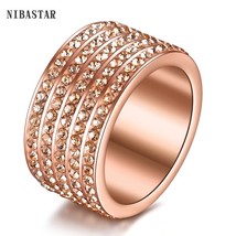 Fahsion 5Row Rose Gold-Color Stainless Steel Jewelry Crystal Wedding Rings for w - £8.64 GBP