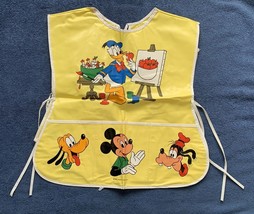 Vintage Disney Mickey Mouse Goofy Pluto Donald Duck Yellow Kids Plastic Apron - £23.77 GBP