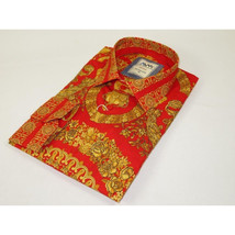 Men's AVM Crystal Shirt Medallion Medusa Cotton Turkey Slim Fit 9628-07 Red image 7
