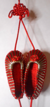 Chinese Knot Happiness Pair of Red Silk Shoes Pendant Tassel Hanging Dec... - $12.58