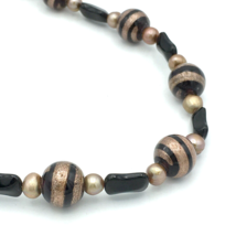 MURANO bead &amp; freshwater pearl choker necklace - black &amp; gold Venetian art glass - £35.55 GBP