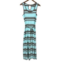 Horny Toad Maxi Dress Medium Mint Brown Striped Belted Sleeveless Summer Casual - £27.95 GBP