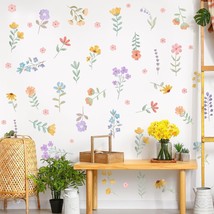 Boho Flower Wall Decals，Watercolor Flower Wall Art，Wildflower Wall Decals，Girls - £24.32 GBP