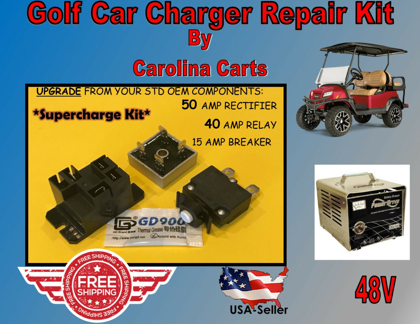 Club Car PowerDrive Battery Charger 22110 Repair Kit Golf Cart  48 UPS ship - $16.99