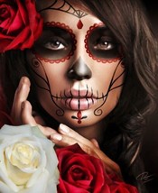 Raquel Daniel Esparza Art Canvas Giclee Woman Dia de Los Muertos Rose Calavera - £59.07 GBP+