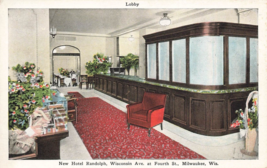 Milwaukee, Wisconsin Postcard &quot;New Hotel Randolph&quot; Lobby F38 - £2.40 GBP