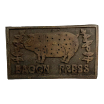 Bacon Press Cast Iron Pig Design Wood Handle Vtg Rustic Farmhouse Kitchen Tool - £12.13 GBP