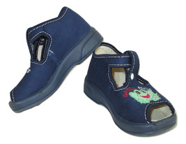 Zetpol Sandals Shoes Frog Themed Toddler Boys Size 5 Embroidered Denim European - £9.30 GBP