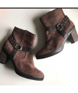 Clarks Artisan Brown Suede Leather Straps Short Heeled Ankle Boot Women ... - $88.18 CAD