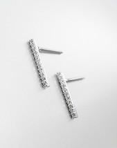 Minimalist Urban Anthropologie 18kt White Gold Plated CZ Crystals BAR Earrings - £10.54 GBP