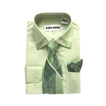 Karl Knox Boys Green Cream Dress Shirt Green Cream Black Tie Hanky Sizes... - $24.99