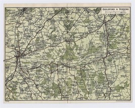 1924 Original Vintage Map Of Vicinity Of Guildford And Dorking Surrey / England - £13.36 GBP
