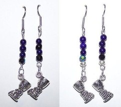 Earrings Metal Wine Glass Charm Purple Silver Beads Sterling Wire 1 1/2 &quot; - £7.90 GBP