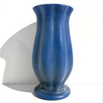 Art Deco style tall pottery vase blue matte vintage trumpet fluted heavyweight - £15.79 GBP