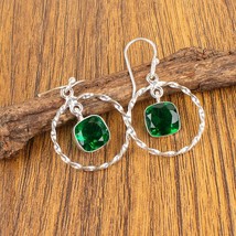 Lab Created Emerald Gemstone 925 Silver Earring Handmade Jewelry Earring 1.60&quot; - £8.97 GBP