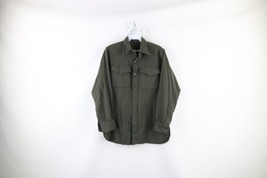 Vintage 70s Streetwear Mens Small Wool Double Pocket Collared Button Shirt Green - £46.68 GBP