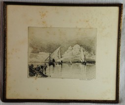 William Ashton Etching of Scene on the Nile(?) Riverbank - $108.26