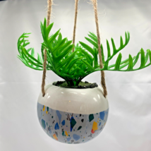 Artificial Plant Hanging Faux in Pot Succulent Green Leaf decor White Small - $11.40