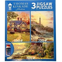 3 Thomas Kinkade Studios Jigsaw Puzzle Ceaco Lighthouse Cottage Landscapes New - £14.34 GBP