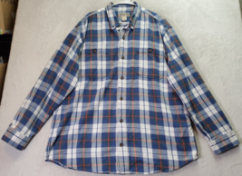 Duluth Trading Co. Shirt Men&#39;s XL Blue Orange Plaid Flannel Collared Button Down - £18.11 GBP