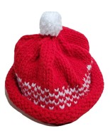 Baby Knitted Hat For Top Of Head Warmth Only Not Ears Red White Children - £11.67 GBP