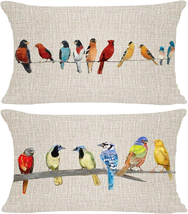 Bird Lumbar Pillow Covers 12X20 Inch Set of 2 for Outdoor Patio, Spring Fall Dec - £20.01 GBP