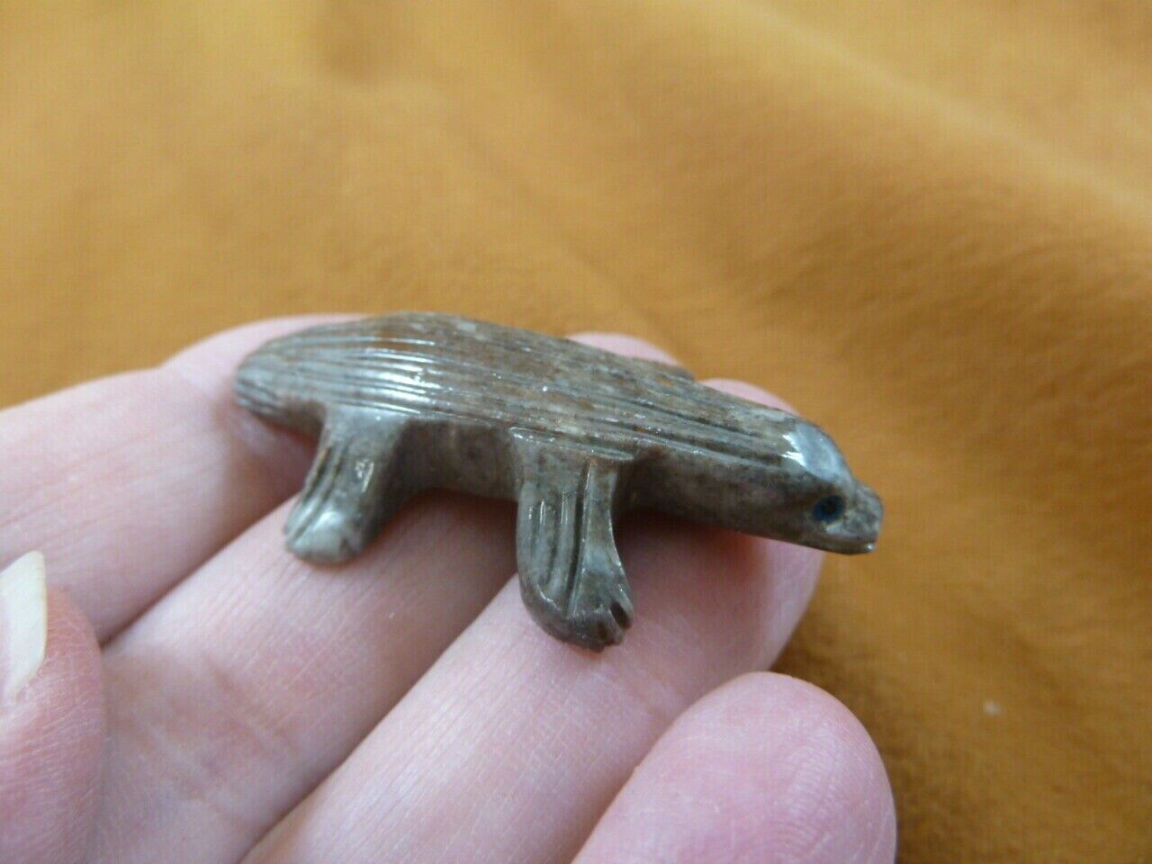 (Y-PLA-21) little gray PLATYPUS Australia figurine carving SOAPSTONE PER... - $8.59