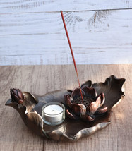 Zen Garden Buddha Lotus Flower Incense Burner Votive Tea Light Candleholder - £24.36 GBP