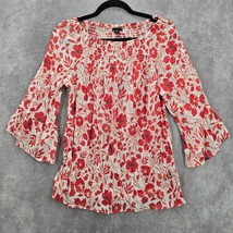 Zac &amp; Rachel White Red Floral Paisley Printed Smocked Top Small - £11.86 GBP